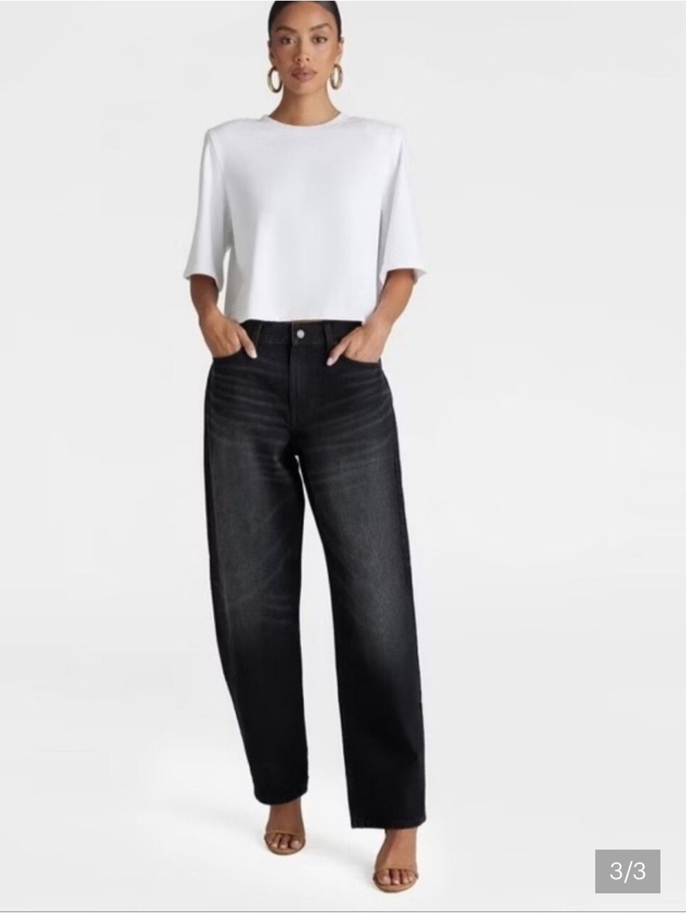 KBB by Kahlana NWT 14 Black denim mid-Rise BARREL Jeans - Picture 3 of 8